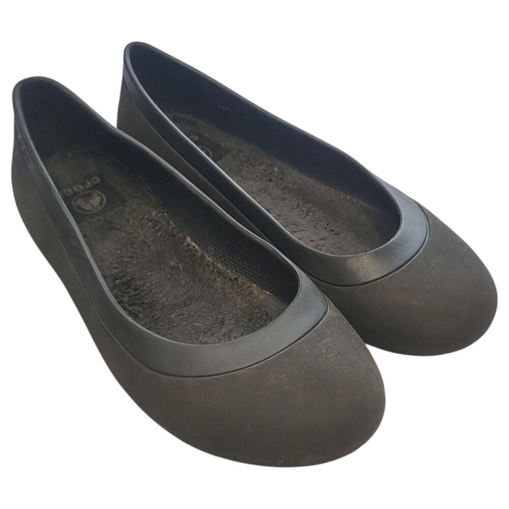 Black Mammoth Faux Fur Crocs Flats Womens Size 8 Balletshoes